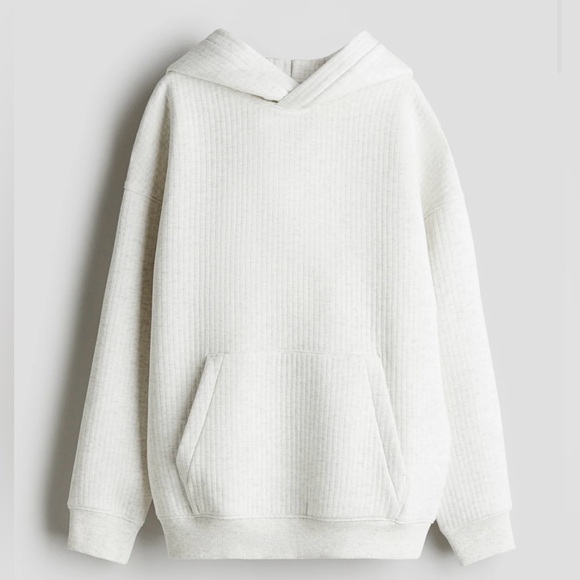 H&M Other - H&M Boys White Melange Ribbed Hoodie Cotton Sweatshirt Size 12/14 NWT